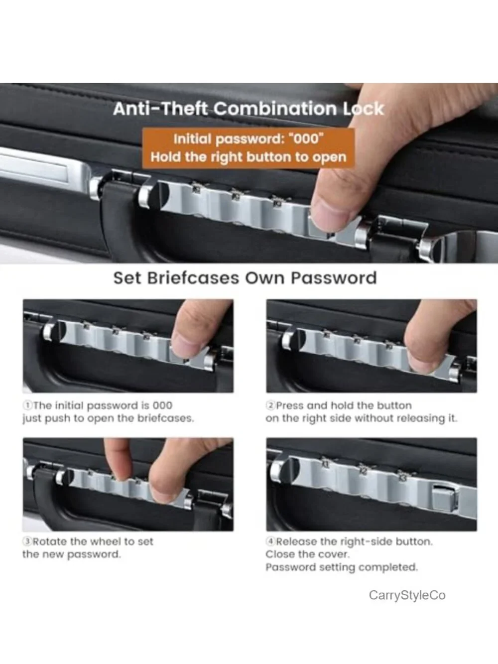 16 Inch Laptop Waterproof Faux Leather Briefcase Anti-Theft Lock Business Case